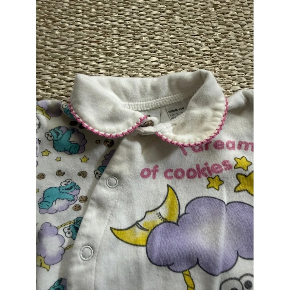 Sesame Street Cookie Monster Romper White Pink 6-9M Infant vintage y2k‎ 90's